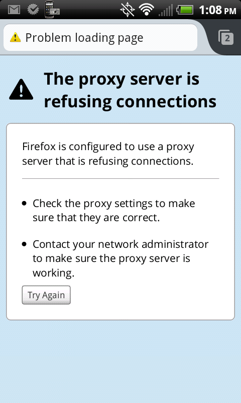 Firefox Proxy Refused Connection error screenshot