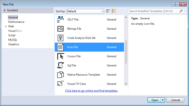 Create a new icon file in Visual Studio 2013